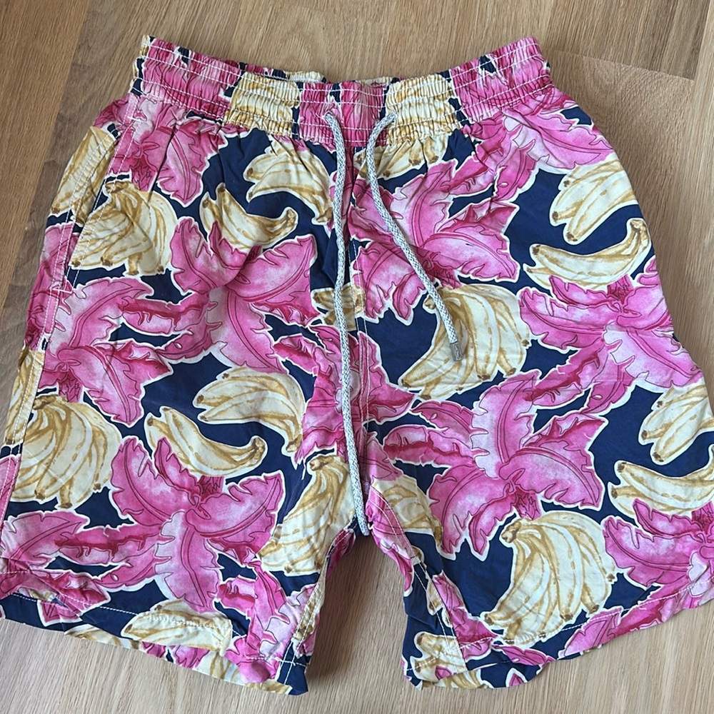 Men’s Vilebrequin men’s bathing - size XL - pink leaves - yellow bananas - navy